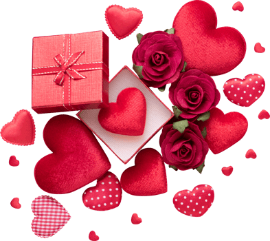 Gift box and red heart rose for love wedding or valentines day png