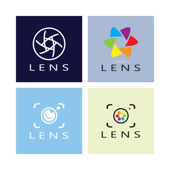 photography camera logo icon vector design template isolated on black background