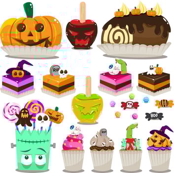 halloween sweets candy cake special witch frankenstein confectionery pastries bakery vector