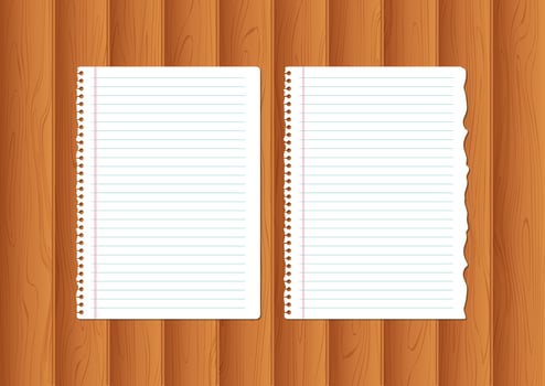 Realistic notebook papers isolated on wood background vector
