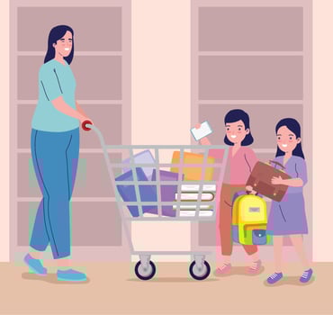 mother and daughters purchasing vector