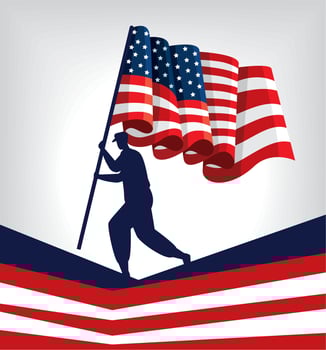 soldier with usa flag vector