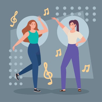 girls dancing with music notes vector