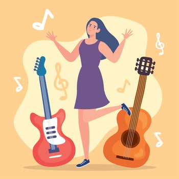 woman dancing with guitars vector