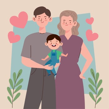 korean couple and son vector