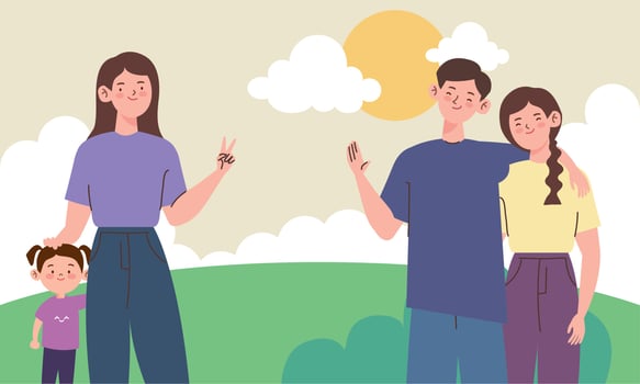 four korean family members in landscape vector