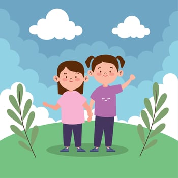 little korean girls in landscape vector