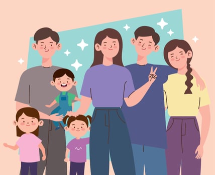 six korean family members vector