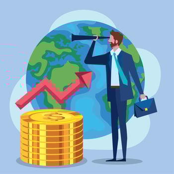 businessman with telescope and coins vector