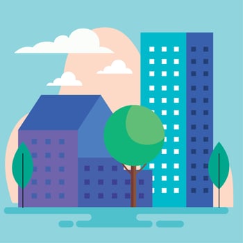 buildings and trees plants vector