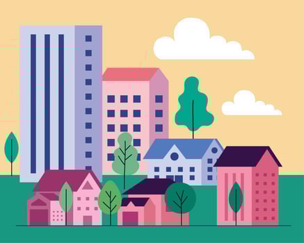 six buildings in camp vector