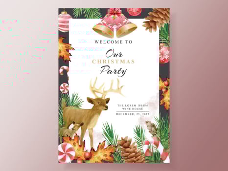 postcard with illustration of animal and christmas element vector