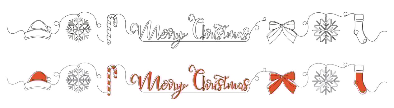 Set of continuous one line drawings of Christmas symbols vector