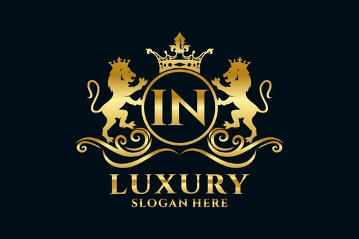 Initial IN Letter Lion Royal Luxury Logo template in vector art for luxurious branding projects and other vector illustration.