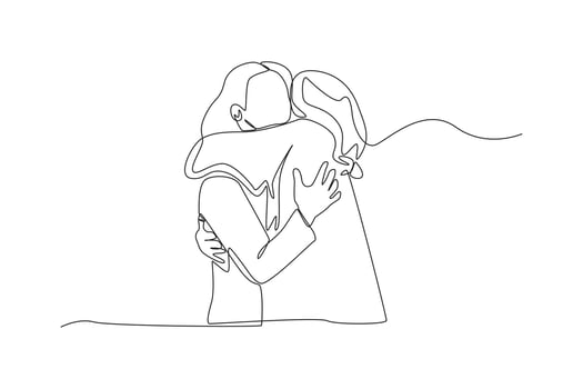 Single one line drawing the women hugging for a sign of a love. Giving season go concept. Continuous line draw design graphic vector illustration.
