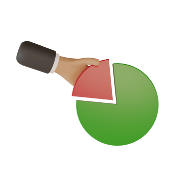 3d hand of a businessman taking a slice of pie, concept of a tax officer taking tax or taking profit, pie chart png
