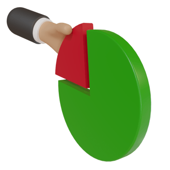 3d hand of a businessman taking a slice of pie, concept of a tax officer taking tax or taking profit, pie chart png