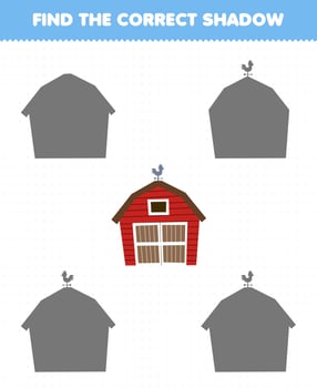 Education game for children find the correct shadow set of cute cartoon barn printable farm worksheet vector