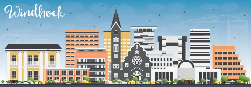 Windhoek Skyline with Color Buildings and Blue Sky. vector