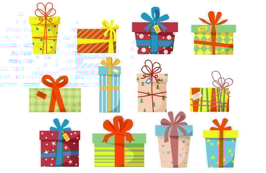 Set of gift boxes for the New Year holiday, Christmas and birthday isolated on a white background. Stock vector illustration.