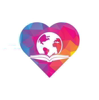 World book heart shape concept logo design vector. Education globe logo. Globe with book icon design. vector