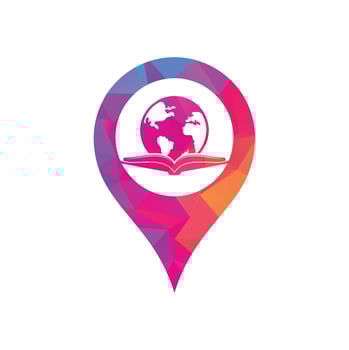 World book gps shape concept logo design vector. Education globe logo. Globe with book icon design. vector