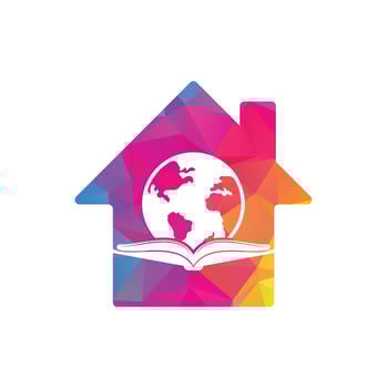 World book home shape concept logo design vector. Education globe logo. Globe with book icon design. vector