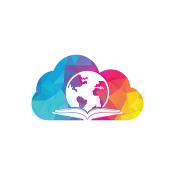 World book cloud shape concept logo design vector. Education globe logo. Globe with book icon design. vector