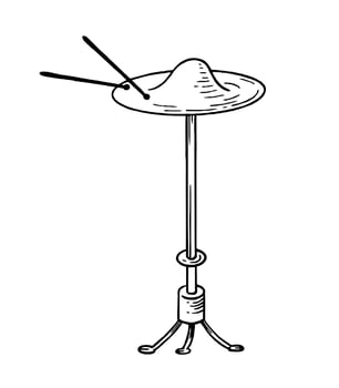 Drum cymbals musical instrument style hand drawn. Vector black and white doodle illustration