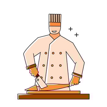 illustration of a chef cooking seafood using a flat design outline style vector