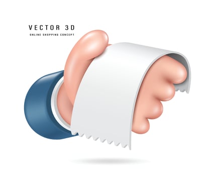 Cashier's left hand is handing you a paper receipt or tax invoice,vector 3d isolated on white background with minimalist style cute cartoon style for business and online shopping advertising design vector