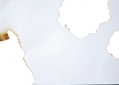 burnt paper frame for texture overlay. damaged white paper with burnt stain in transparent background. blank ripped paper edge for a design element. png