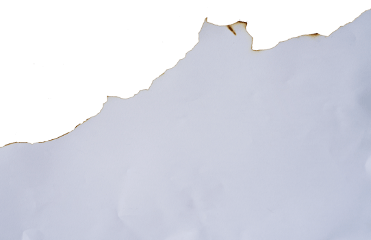 burnt paper frame for texture overlay. damaged white paper with burnt stain in transparent background. blank ripped paper edge for a design element. png