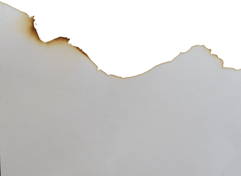 burnt paper frame for texture overlay. damaged white paper with burnt stain in transparent background. blank ripped paper edge for a design element. png