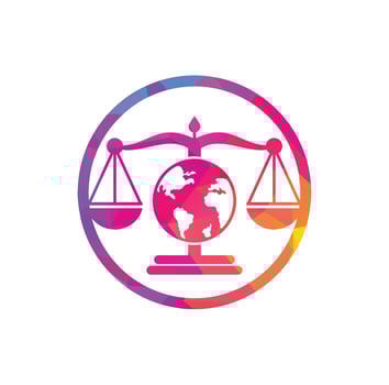 Globe law logo vector icon. Scales on globe icon design.