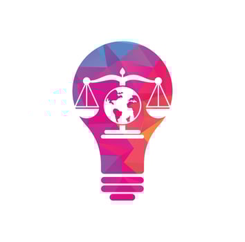 Globe law bulb shape concept logo vector icon. Scales on globe icon design.