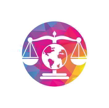 Globe law logo vector icon. Scales on globe icon design.