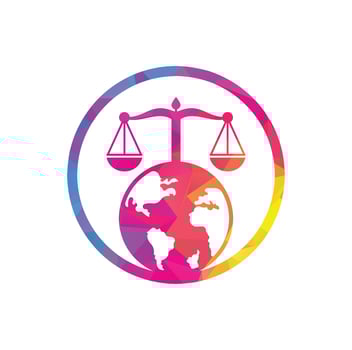 Scales and world symbol or icon. Unique law and globe logotype design template. vector