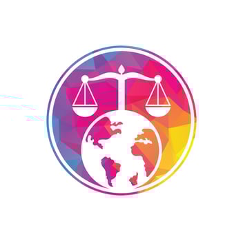 Scales and world symbol or icon. Unique law and globe logotype design template. vector