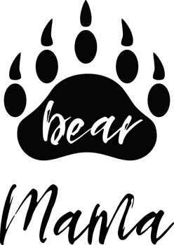 PNG, transparent Mama bear black paw symbol. Simple forest logo with text. Bear paw silhouette. Wild icon. Kids nursery wall art poster, fabric decor, print illustration for mothers day png