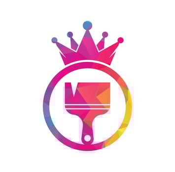 King paint vector logo design. Crown and paint brush icon.