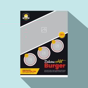 Eye catching, Modern, Professional and Creative food banner, flyer or template design with circle, rectangle, hexagon and triangle A4 layout vector