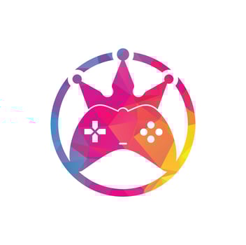 Game King Logo Icon Design. Gamepad king logo vector design illustration. Game Crown Joystick Icon Logo Template.