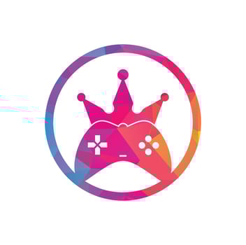 Game King Logo Icon Design. Gamepad king logo vector design illustration. Game Crown Joystick Icon Logo Template.