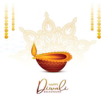 Beautiful diwali greeting card with shiny diya oil lamp background vector