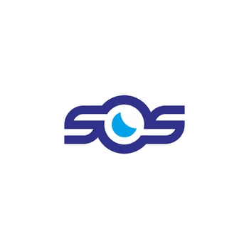 initial Letter SOS Logo with blue eye Design vector Template. Creative Abstract SOS Logo Design Vector Illustration