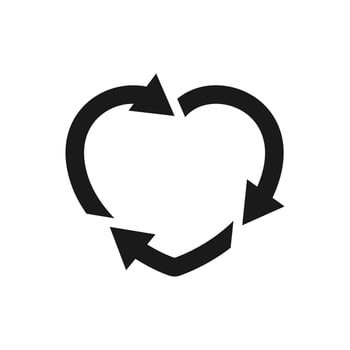 heart shape symbol with arrows. Recycle logo, environment care sign. Recycle icon in line, glyph, flat style. Applicable for eco products package. Vector illustration
