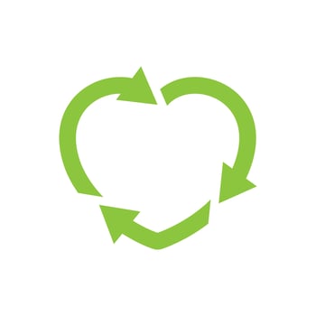 heart shape symbol with arrows. Recycle logo, environment care sign. Recycle icon in line, glyph, flat style. Applicable for eco products package. Vector illustration