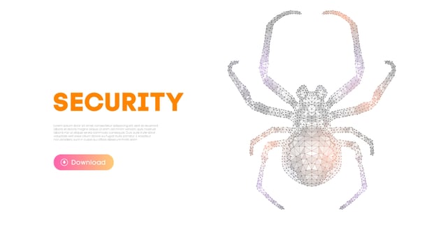 Virus spider in low poly style on blue background. Cybercryme technology network web vector illustration. Internet fraud abstract vector background. Cyber criminal hacker attack.