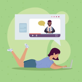 little girl using laptop vector